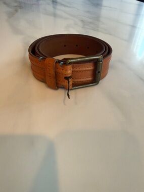 Ted Baker 38 Tan Speckle Leather Men's Belt with Brushed Metal Buckle